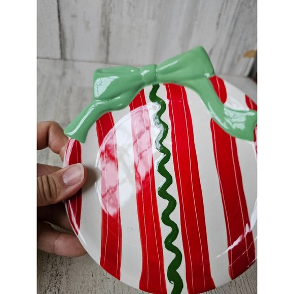 Raz Carol King ornament plate mini Paula buttel Xmas decor unique striped red - Picture 2 of 7